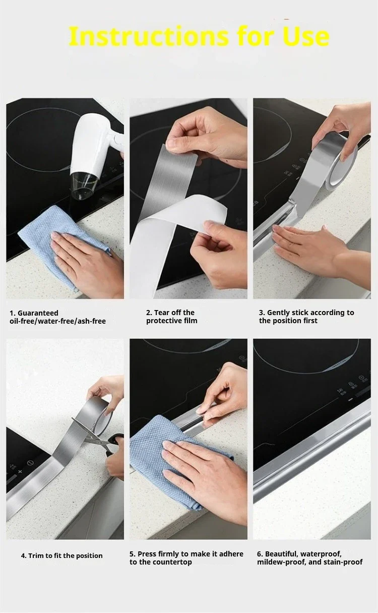 5-20m Kitchen Aluminum Foil Tape Waterproof Heat Resistant Heavy Duty 3/5cm Width Self Adhesive Seal Tape for Stove Gap Repair