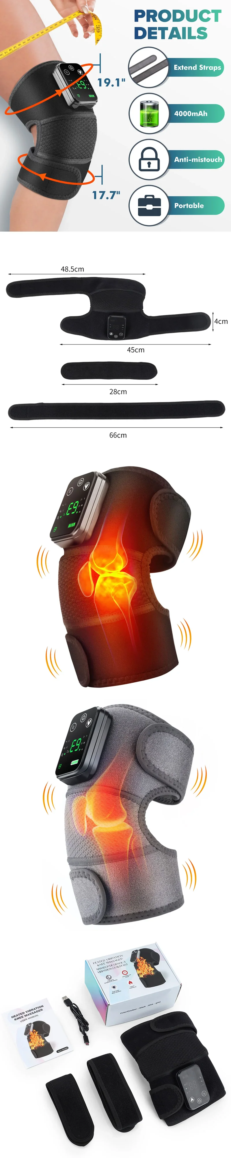 Electric Heated Vibration Knee Massage Pad 3 in 1 Massager for Shoulder Elbow Hot Compress Thermal Joint Brace Muscle Relaxation