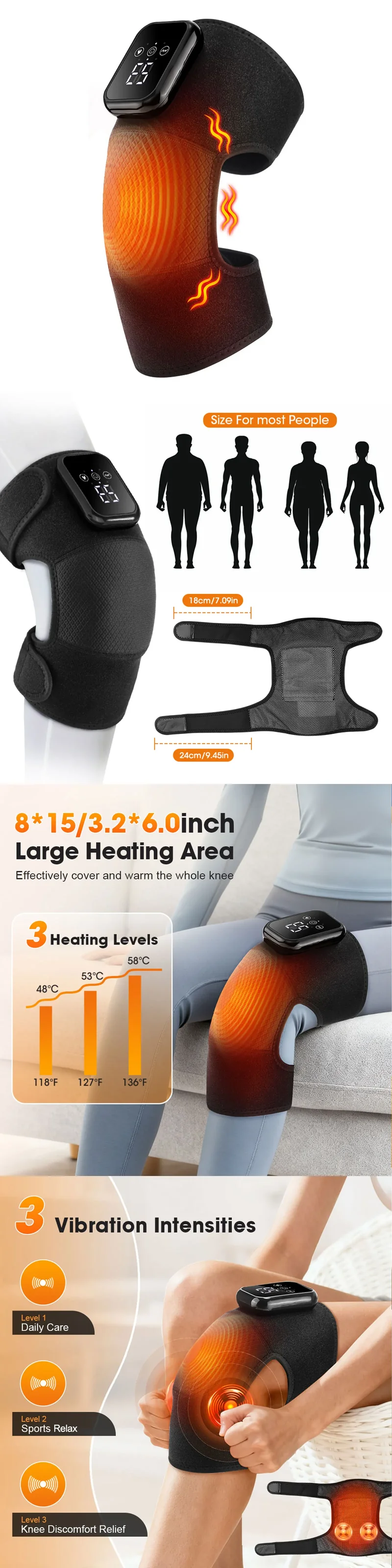 Electric Heated Vibration Knee Massage Pad 3 in 1 Massager for Shoulder Elbow Hot Compress Thermal Joint Brace Muscle Relaxation