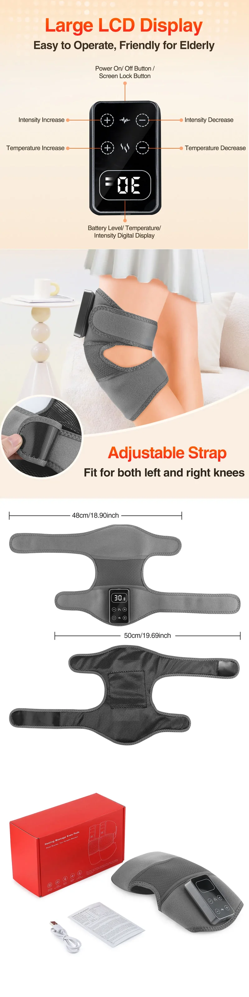 Electric Heated Vibration Knee Massage Pad 3 in 1 Massager for Shoulder Elbow Hot Compress Thermal Joint Brace Muscle Relaxation