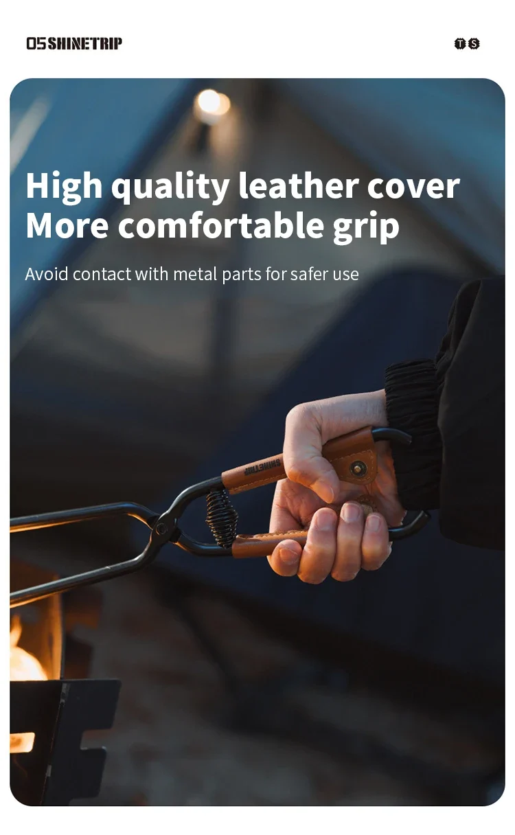 ShineTrip New Outdoor Camping Fire Poker Thickened anti-scald carbon steel fire poker Picnic BBQ lightweight portable