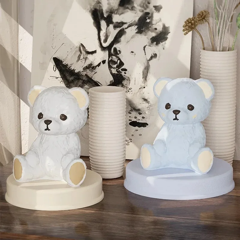 Smiling Teddy Bear Silicone Candle Mold 3D Animal Soap Resin Crafts Plaster Making Kit Handmade Ice Cube Mould Home Decor Gift