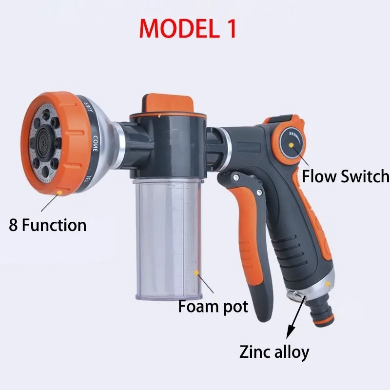 8 Function Foam Lance Water Gun High Pressure Nozzle Jet Garden Car Water Washer Sprayer With Foam Pot Cleaning Car Wash Tool