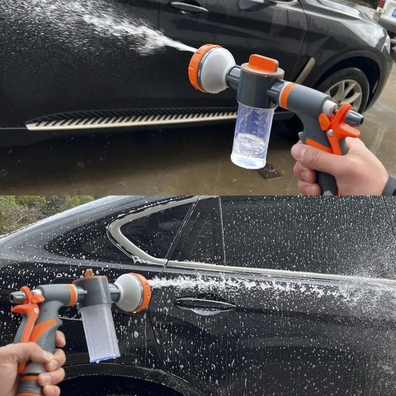 8 Function Foam Lance Water Gun High Pressure Nozzle Jet Garden Car Water Washer Sprayer With Foam Pot Cleaning Car Wash Tool