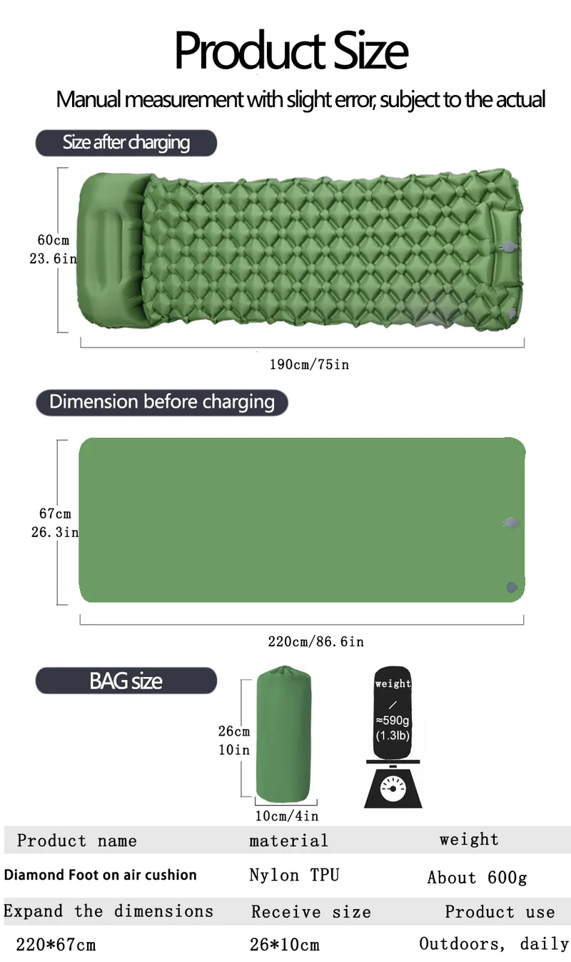 Outdoor Camping Sleeping Pad Folding Sleep Mat Beach Inflat Mattress with Pillows Ultralight Air Mat Travel Hiking New
