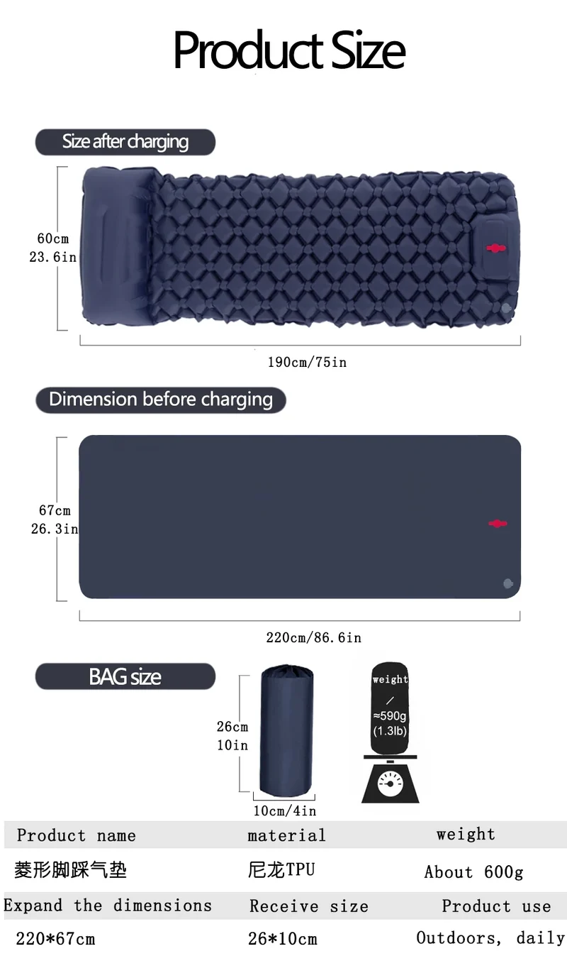 Outdoor Camping Sleeping Pad Folding Sleep Mat Beach Inflat Mattress with Pillows Ultralight Air Mat Travel Hiking New