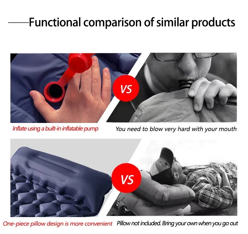 Outdoor Camping Sleeping Pad Folding Sleep Mat Beach Inflat Mattress with Pillows Ultralight Air Mat Travel Hiking New