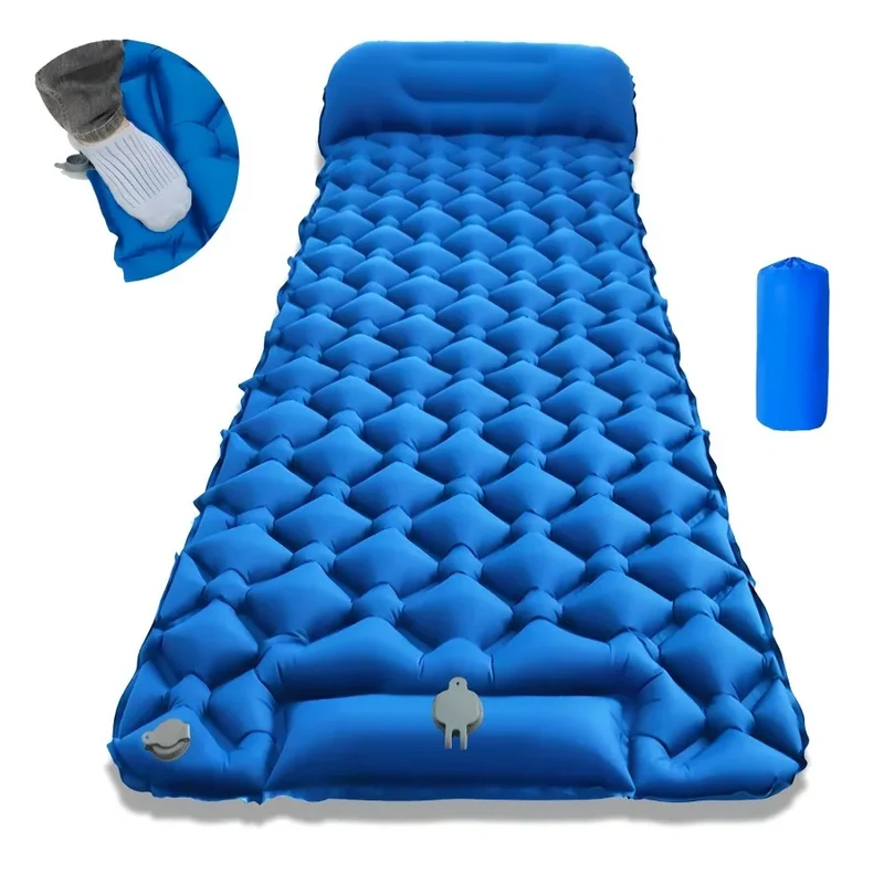 Outdoor Camping Sleeping Pad Folding Sleep Mat Beach Inflat Mattress with Pillows Ultralight Air Mat Travel Hiking New
