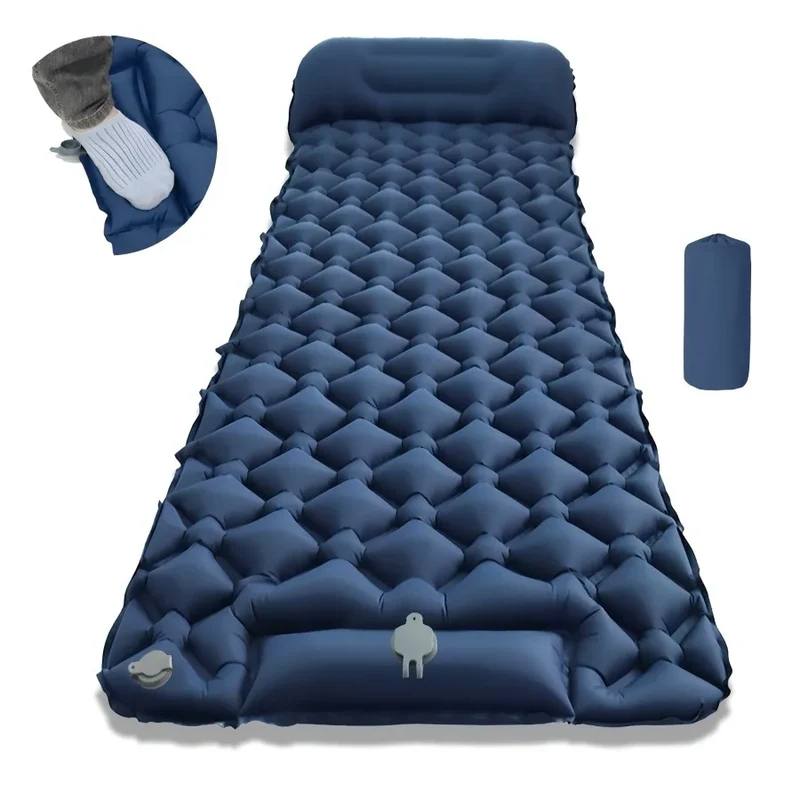 Outdoor Camping Sleeping Pad Folding Sleep Mat Beach Inflat Mattress with Pillows Ultralight Air Mat Travel Hiking New
