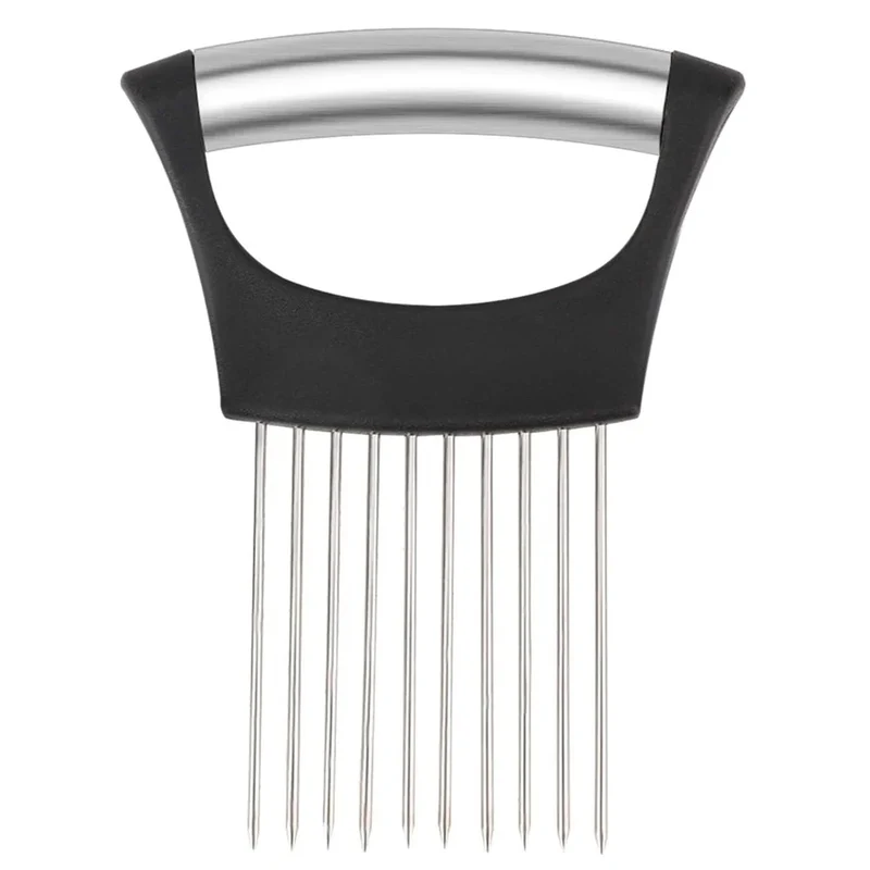 1pc Stainless Steel Onion Slicer Holder Tomato Slicer Holder Multipurpose Meat Tenderizers Kitchen Gadgets Assistant Slicer Tool