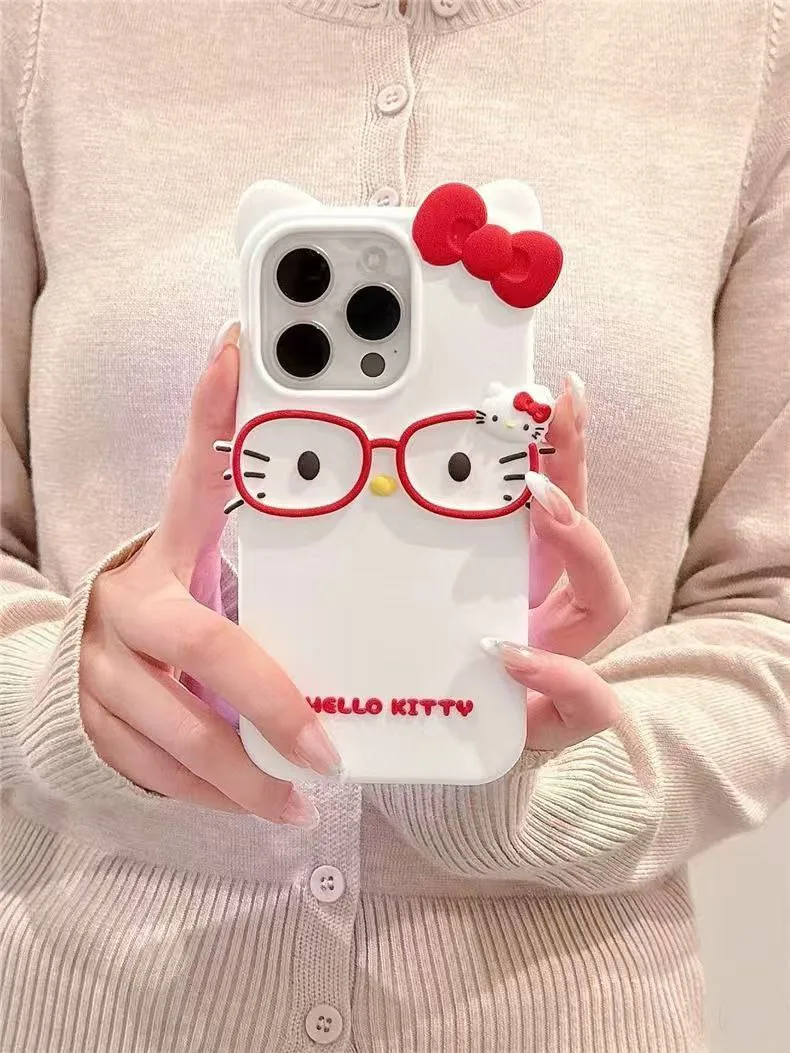 3D Glasses Cat Silicone Phone Case For iPhone 17 Pro Max 16 15 Plus 14 13 Mini 12 11 4 4S 5 5S 7 8 SE