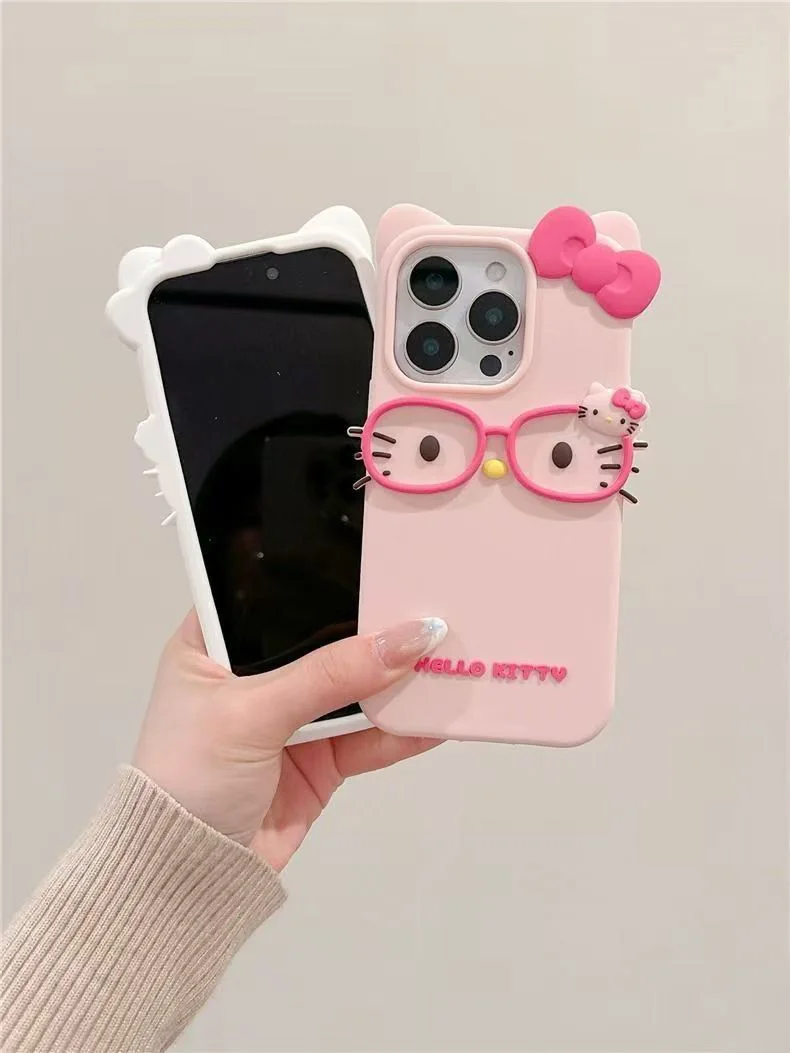 3D Glasses Cat Silicone Phone Case For iPhone 17 Pro Max 16 15 Plus 14 13 Mini 12 11 4 4S 5 5S 7 8 SE
