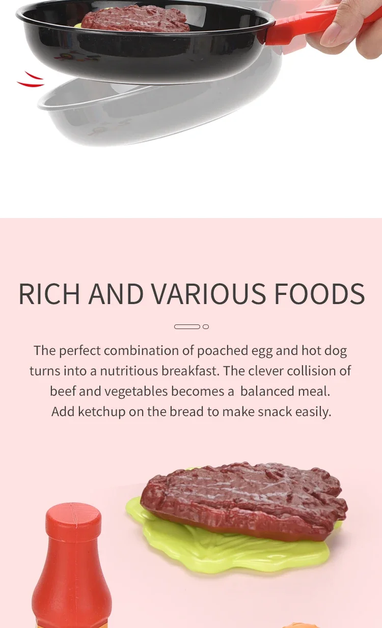 8pcs/set Simulation Kitchenware Play Set Pot Steak Vegetable Bread Hot Dog Omelette Children Toy Kitchen Food Toys