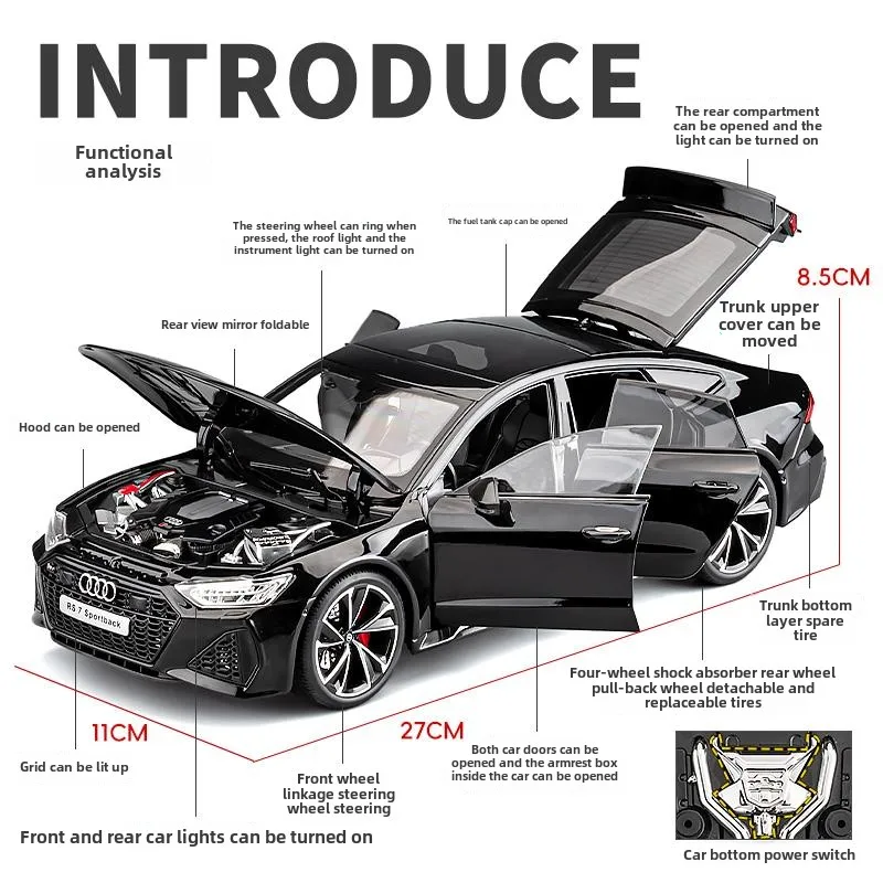 Simulation 1:18 AUDI RS7 Sportback Alloy Car Model Children Toy Vehicle Collectibles Miniature Voiture Home Decor Birthday Gift