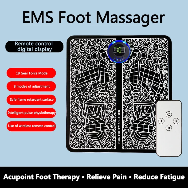 EMS Foot Booster Foot Circulation Massager 8 Modes USB Rechargeable Leg Muscle Stimulator Remote Control for Relax Feet and Legs