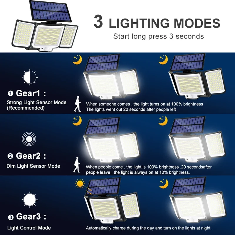 Solar Outdoor Motion Sensor Lights 348/328 LED Security Flood Wall Lamp Remote Control 270° IP65 Waterproof Outdoor Lighting
