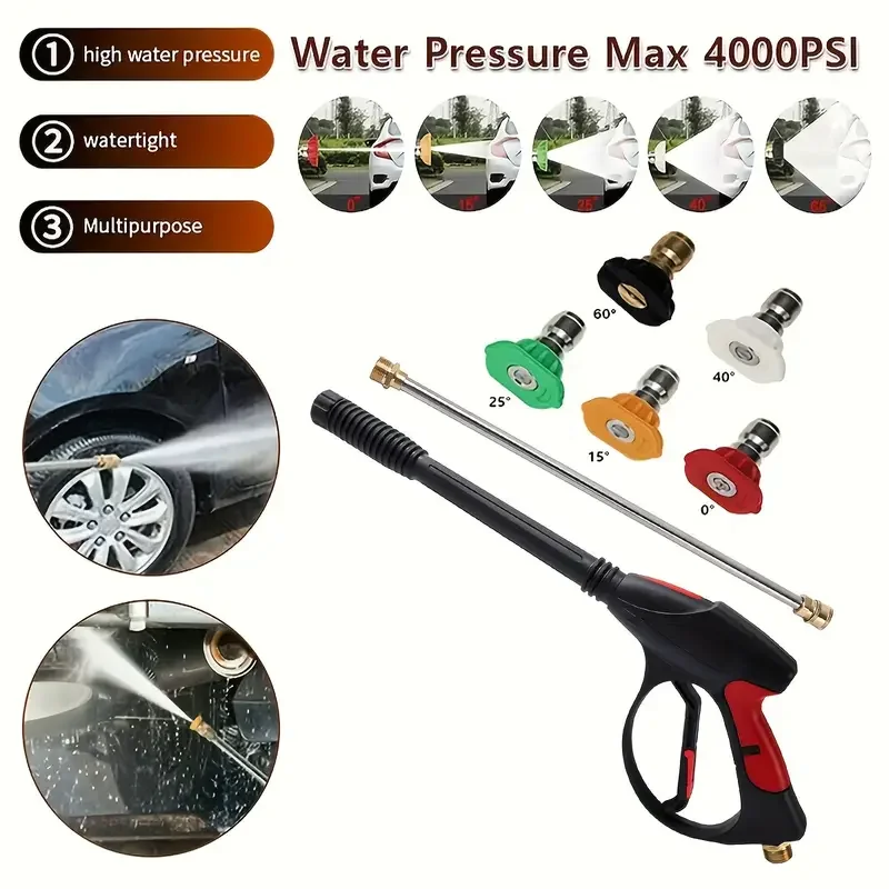 High Pressure Cleaning Water Gun M22-14 Copper Valve Core Car Washing Water Gun 1/4 Quick Connect 4000psi With 5 Color Nozzles