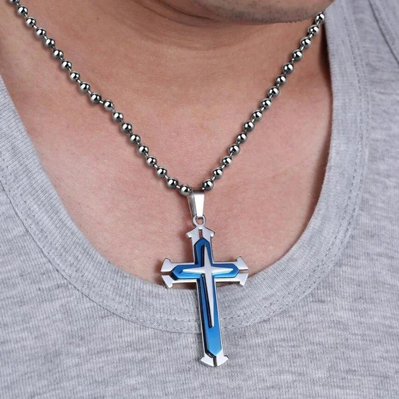 Minimalist Cross Chain for Men – Cool Black & Gold CZ Pendant, Punk Streetwear Gift