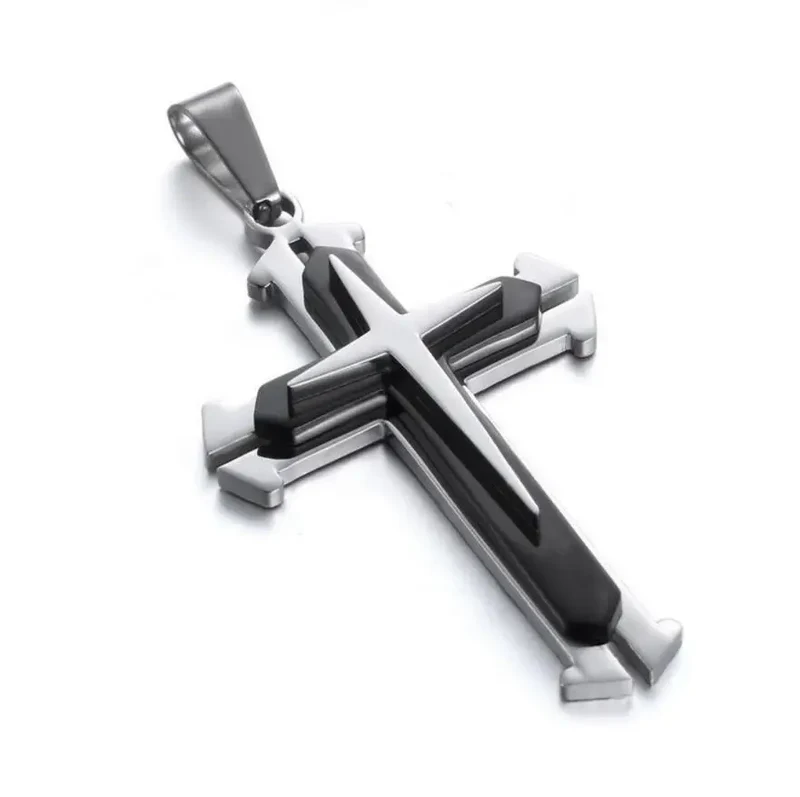 Minimalist Cross Chain for Men – Cool Black & Gold CZ Pendant, Punk Streetwear Gift