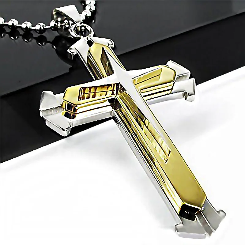 Minimalist Cross Chain for Men – Cool Black & Gold CZ Pendant, Punk Streetwear Gift