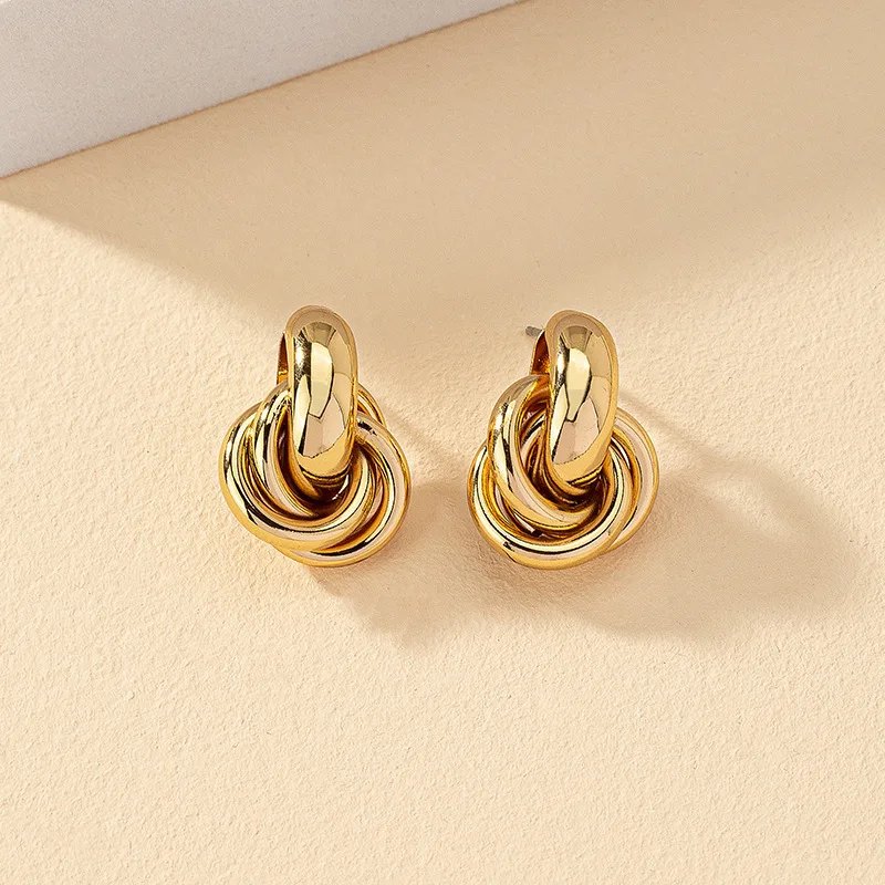 Geometric Gold Plated Stud Earrings For Women Elegant Thick Knot Trendy Hypoallergenic Earring Fashion Jewelry Gift