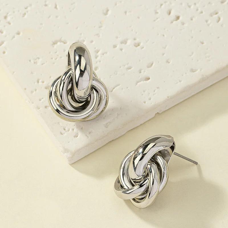 Geometric Gold Plated Stud Earrings For Women Elegant Thick Knot Trendy Hypoallergenic Earring Fashion Jewelry Gift