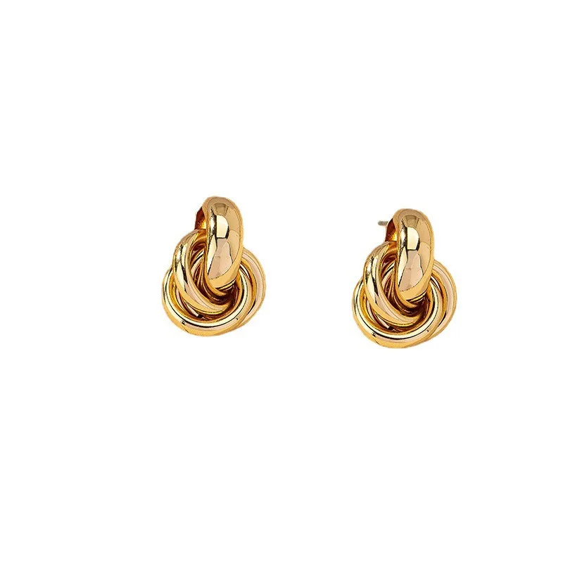Geometric Gold Plated Stud Earrings For Women Elegant Thick Knot Trendy Hypoallergenic Earring Fashion Jewelry Gift