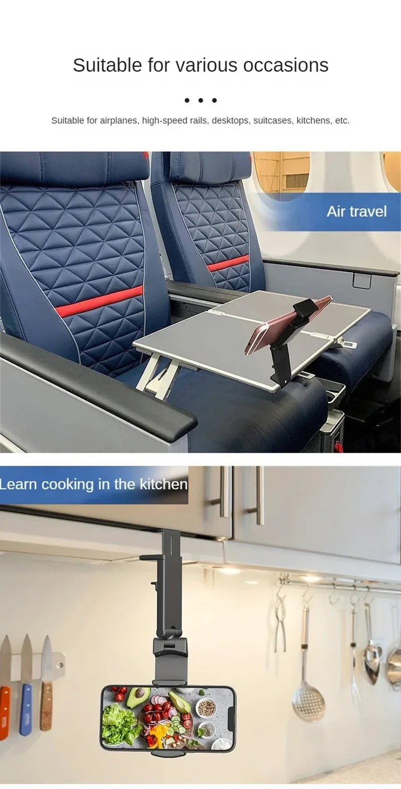 Airplane Phone Holder Portable Foldable Desktop Mobile Phone Stand Rotatable Selfie Holding Live Train Seat Clip Lazy Bracket