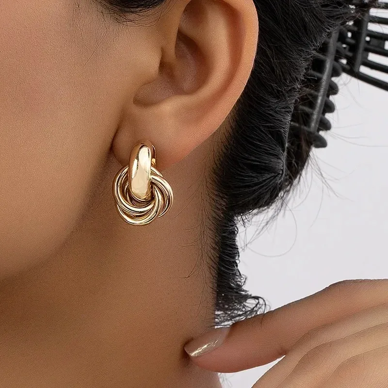 Gold SIlver Color Knot Hoop Earring for Women Fashion Shiny Plating Trendy Twist Stud Earring Stud Cute Daily Wear Jewelry