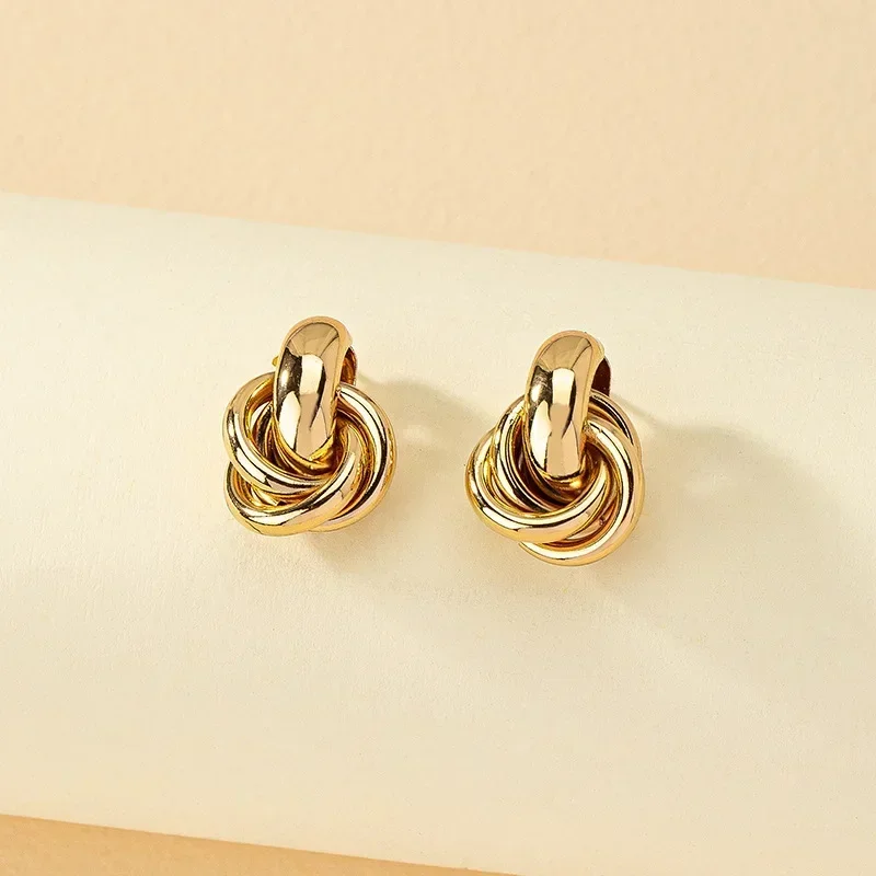Gold SIlver Color Knot Hoop Earring for Women Fashion Shiny Plating Trendy Twist Stud Earring Stud Cute Daily Wear Jewelry