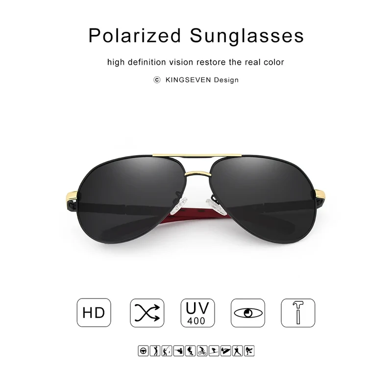 KINGSEVEN Aluminum Magnesium Men's Sunglasses Polarized Men Coating Mirror Glasses oculos Male Eyewear Accessories For Men K725