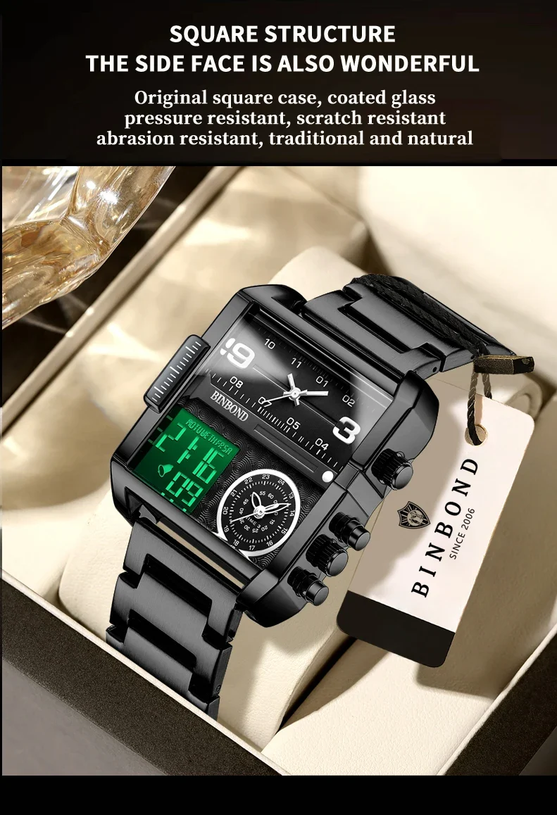 BINBOND Luxury quartz watches for men luminous waterproof multi-functional men's watch sport fashion casual reloj wristwatch TOP