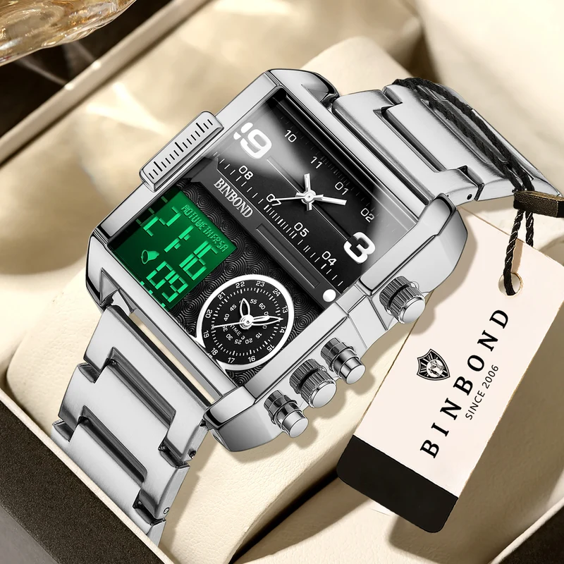 BINBOND Luxury quartz watches for men luminous waterproof multi-functional men's watch sport fashion casual reloj wristwatch TOP