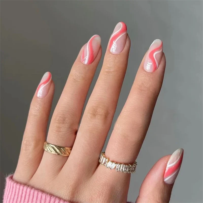 24Pcs Manicure Wearable Fake Nails Ballerina Removable Coffin Fake Nails Finished Women Girls Almond False Nails Art Decoration
