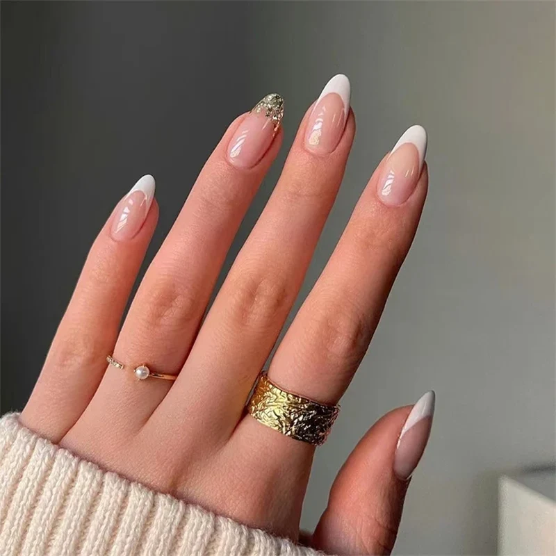 24Pcs Manicure Wearable Fake Nails Ballerina Removable Coffin Fake Nails Finished Women Girls Almond False Nails Art Decoration