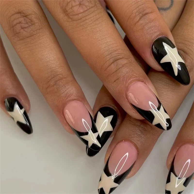 24Pcs Manicure Wearable Fake Nails Ballerina Removable Coffin Fake Nails Finished Women Girls Almond False Nails Art Decoration
