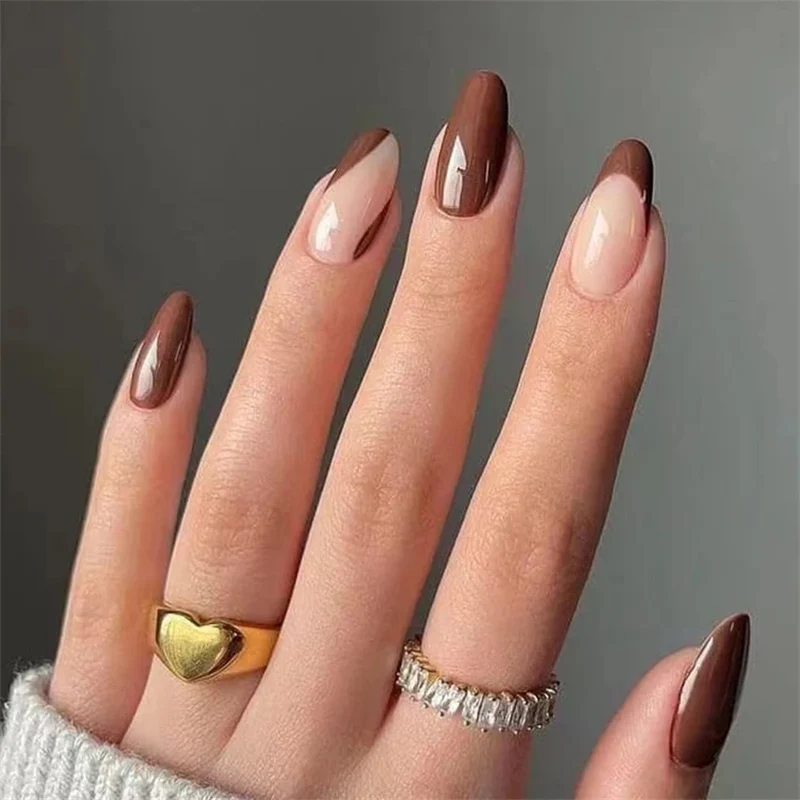 24Pcs Manicure Wearable Fake Nails Ballerina Removable Coffin Fake Nails Finished Women Girls Almond False Nails Art Decoration