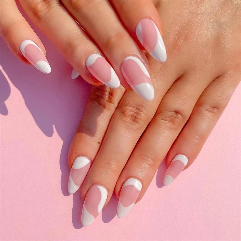 24Pcs Manicure Wearable Fake Nails Ballerina Removable Coffin Fake Nails Finished Women Girls Almond False Nails Art Decoration