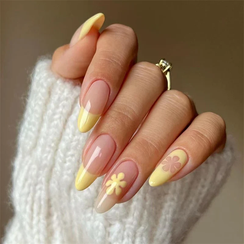 24Pcs Manicure Wearable Fake Nails Ballerina Removable Coffin Fake Nails Finished Women Girls Almond False Nails Art Decoration
