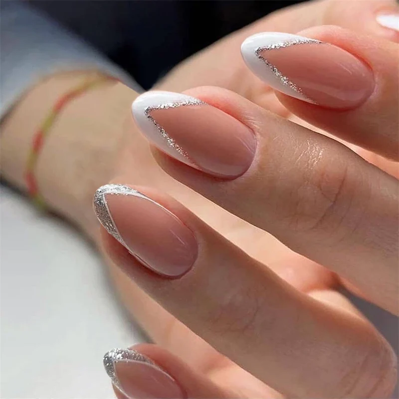 24Pcs Manicure Wearable Fake Nails Ballerina Removable Coffin Fake Nails Finished Women Girls Almond False Nails Art Decoration