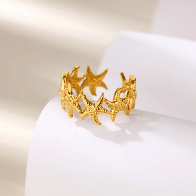 Gold Color Stainless Steel Delicate Flower Rings for Women Fashionable Elegant Versatile Wide Finger Ring Daily wear Jewelry