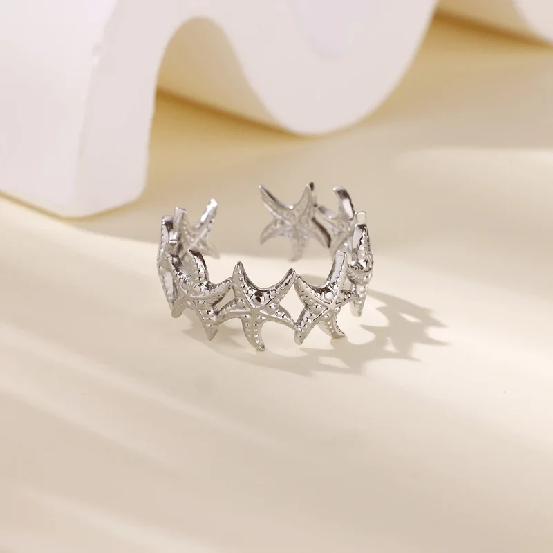 Gold Color Stainless Steel Delicate Flower Rings for Women Fashionable Elegant Versatile Wide Finger Ring Daily wear Jewelry