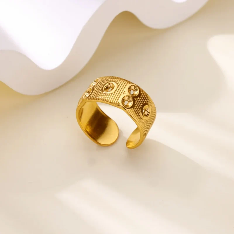 Gold Color Stainless Steel Delicate Flower Rings for Women Fashionable Elegant Versatile Wide Finger Ring Daily wear Jewelry