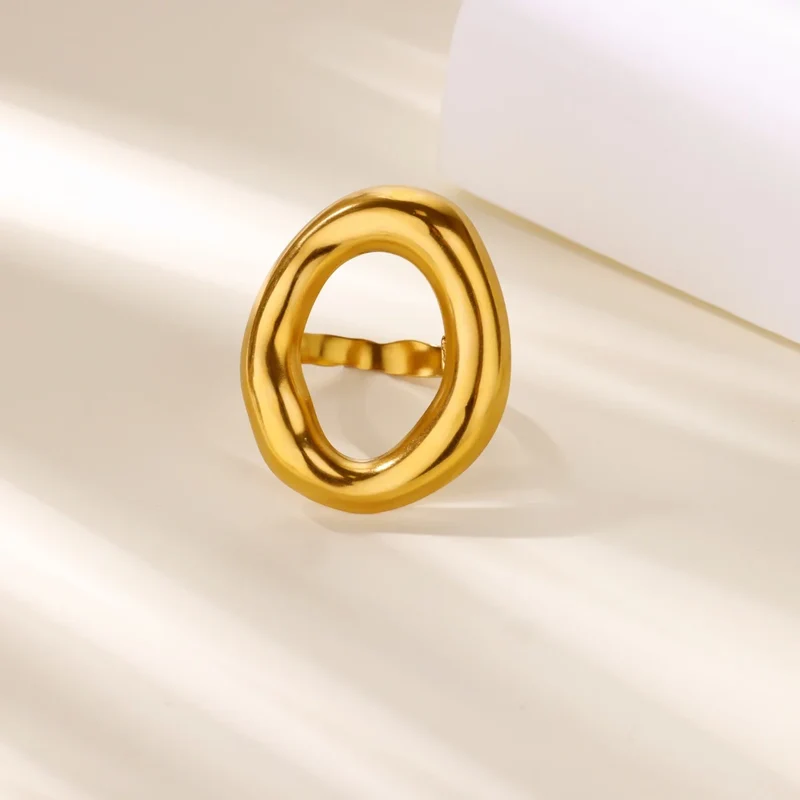 Gold Color Stainless Steel Delicate Flower Rings for Women Fashionable Elegant Versatile Wide Finger Ring Daily wear Jewelry