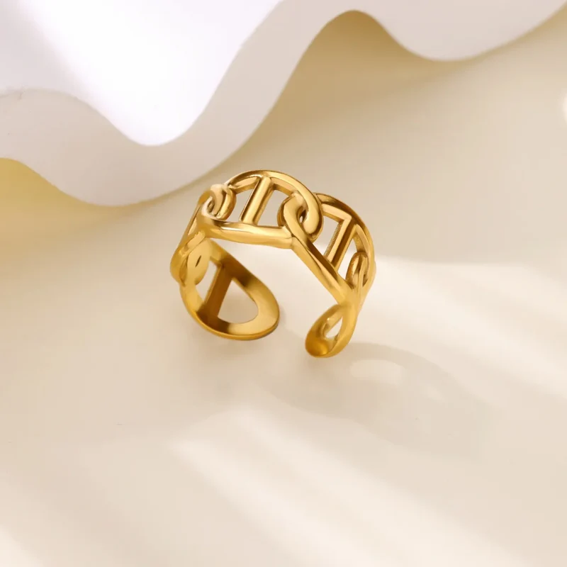 Gold Color Stainless Steel Delicate Flower Rings for Women Fashionable Elegant Versatile Wide Finger Ring Daily wear Jewelry