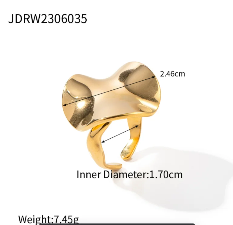 Gold Color Stainless Steel Delicate Flower Rings for Women Fashionable Elegant Versatile Wide Finger Ring Daily wear Jewelry