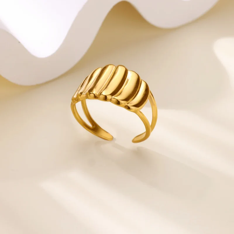 Gold Color Stainless Steel Delicate Flower Rings for Women Fashionable Elegant Versatile Wide Finger Ring Daily wear Jewelry