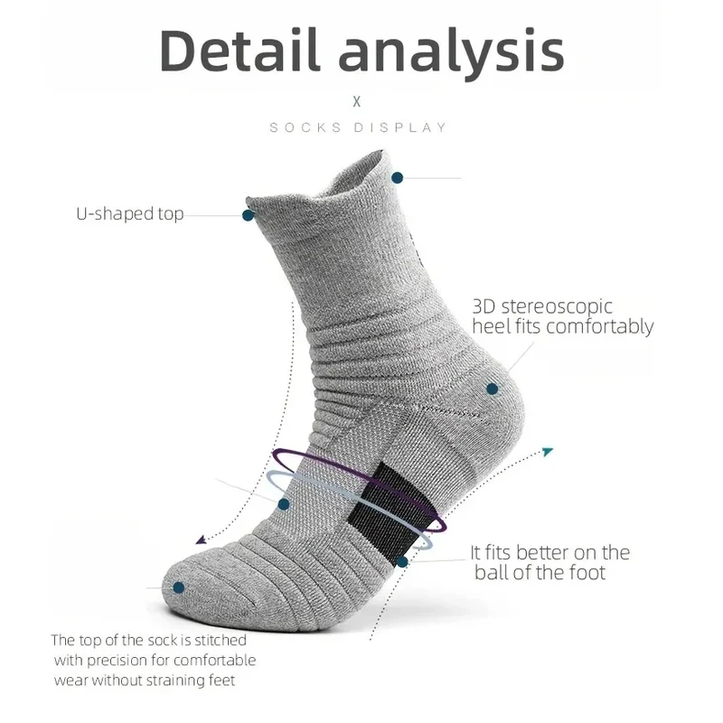 3 Pairs Men's Comfort Fit Cushion Performance Athletic Crew Socks For Outdoor Sports