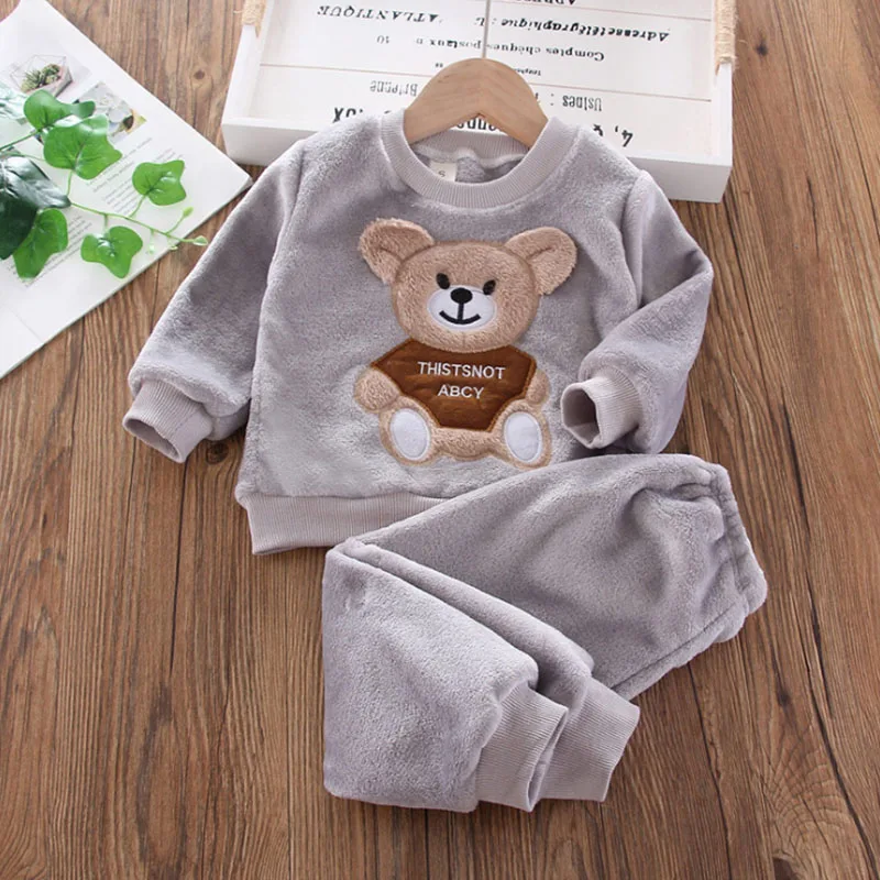 New Winter Baby Girls Boys Homewear Sets Autumn Fashion Flannel Fleece Clothes Kids Cartoon Bear Sleepwear Children Pajamas