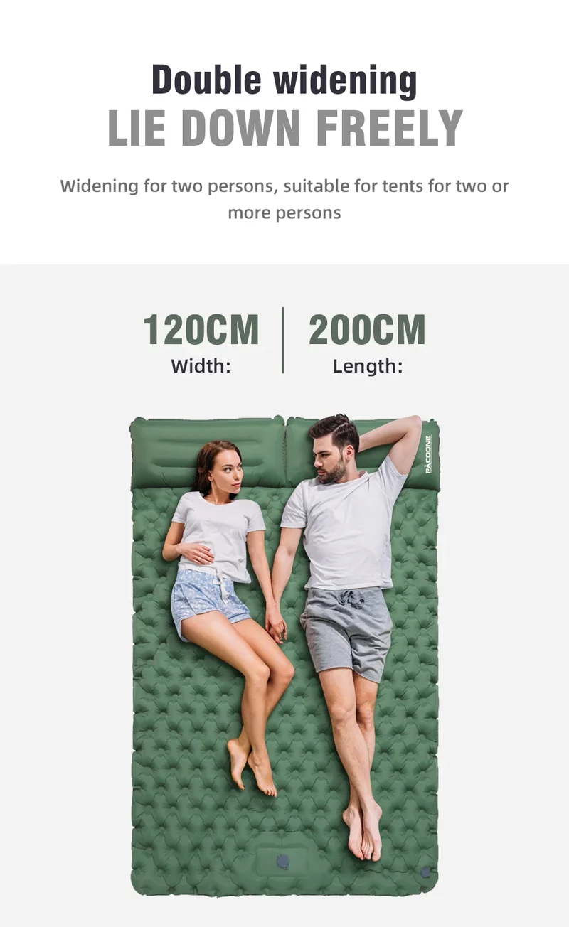 PACOONE Double Sleeping Pad Camping Mattress 2 Person Extra Thick Queen Camping Pads Tent Mattress for Adults (Foot Pump) New